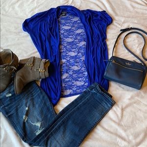 Blue Lace Short Sleeve Shirt